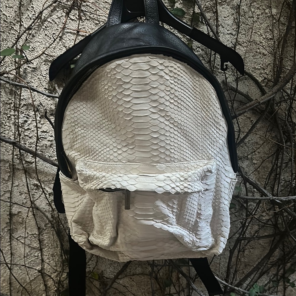Elizabeth Weinstock White Snakeskin Backpack